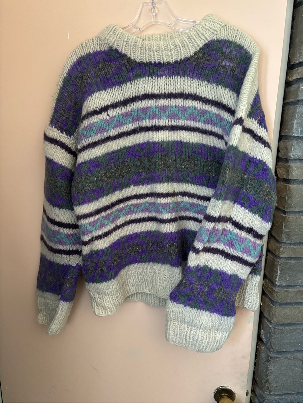 Cozy Striped Vintage Wool Sweater - Purple & Cream